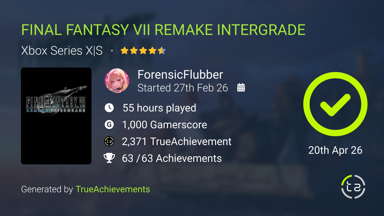 FINAL FANTASY VII REMAKE INTERGRADE achievement summary